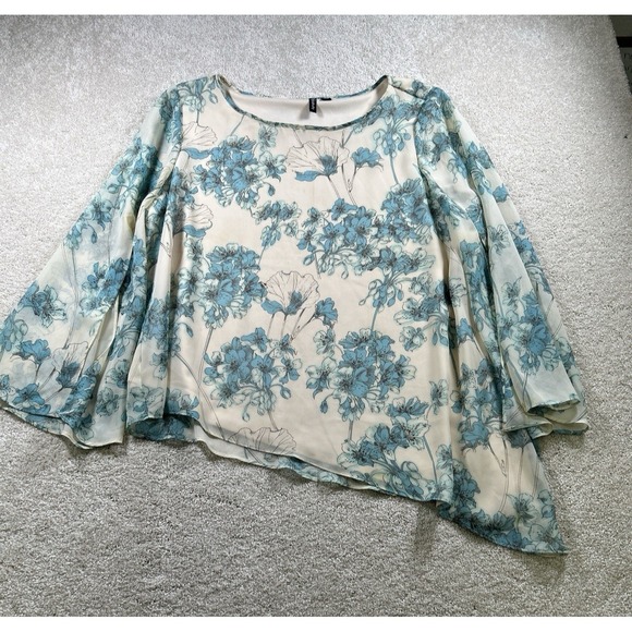 Relativity Womens Sz‎ XL Cream Floral Sheer Split Long Sleeve Fairycore Bloomer - Picture 1 of 11